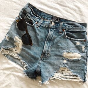 Abercrombie High Rise Distressed Denim Shorts